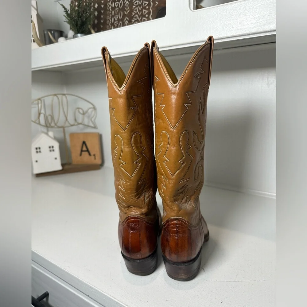 Vintage Renegade Cowboy Boots Youth Girls Size 4 Eel Skin Foot Brown Western - Picture 6 of 11